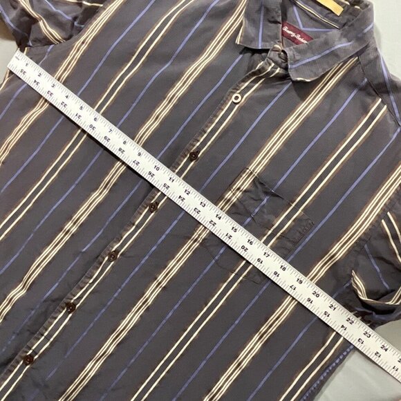 Tommy Bahama Shirt Mens L Button Up 100% Silk Brown‎ Blue Stripes Long Sleeves - Picture 4 of 11